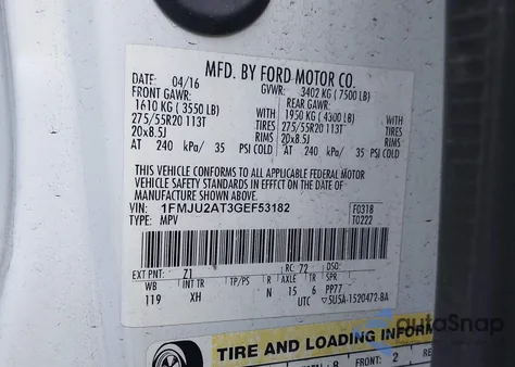 2016 Ford Expedition Limited from USA, damaged, VIN 1FMJU2AT3GEF53182